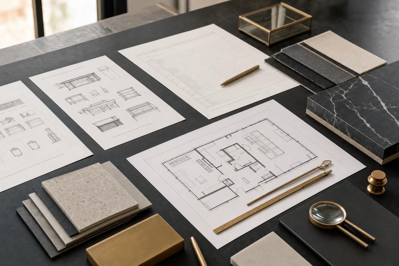 Laboratory floor plans and equipment specifications laid out for review