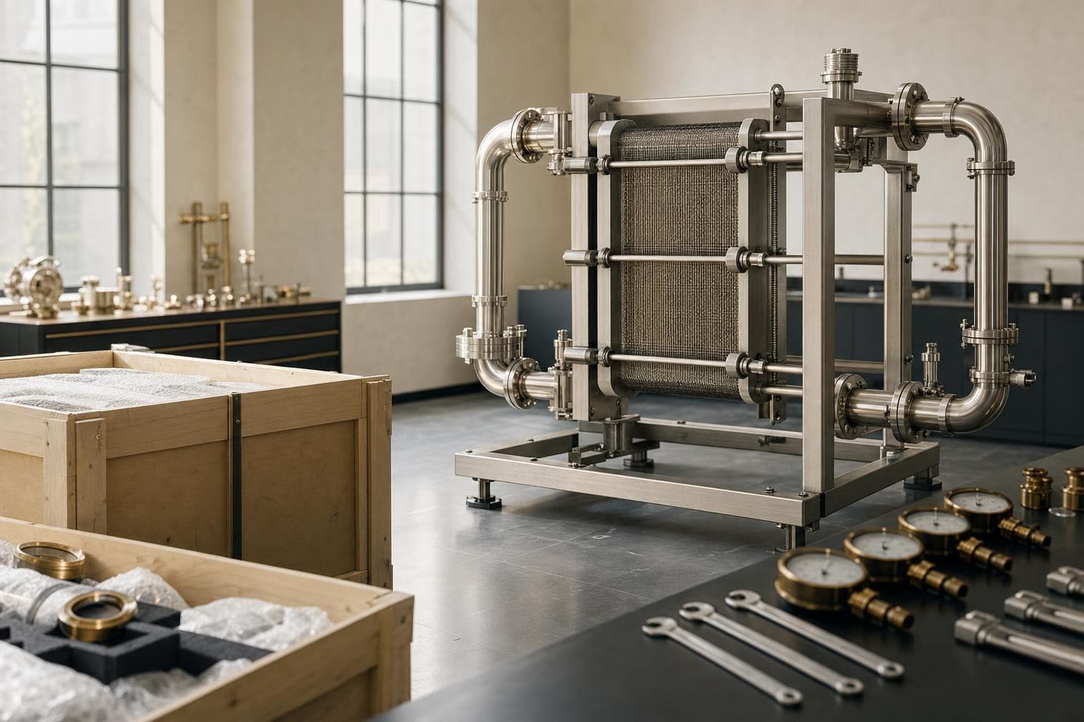 Engineers installing and commissioning laboratory equipment on site