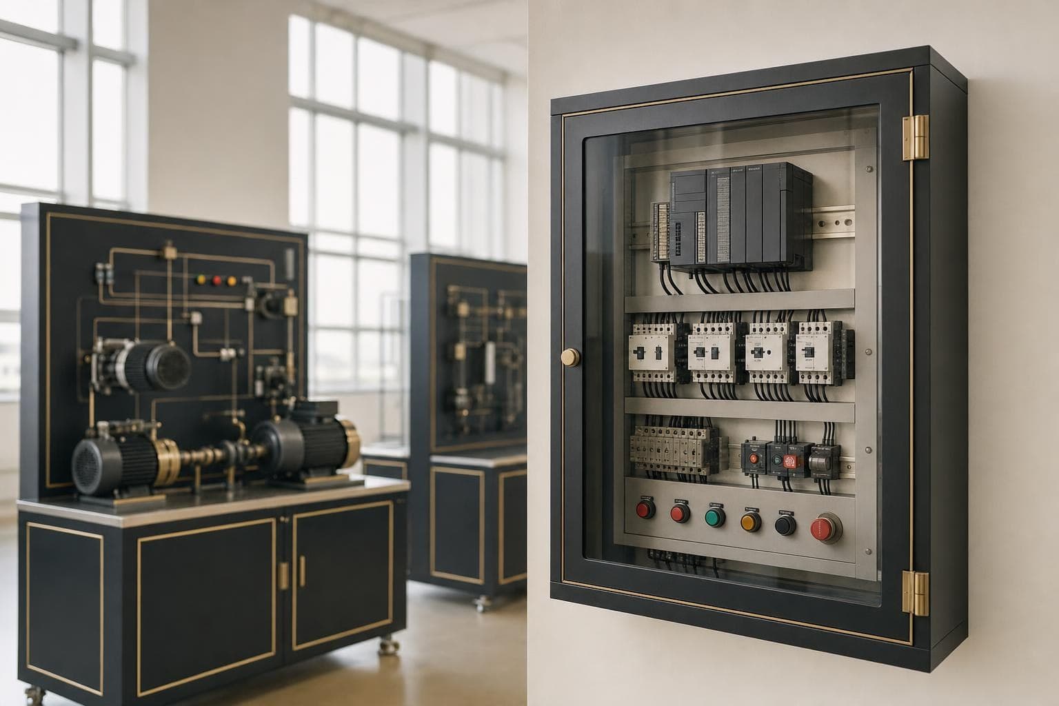 PLC and motor control centre training panel in an electrical laboratory