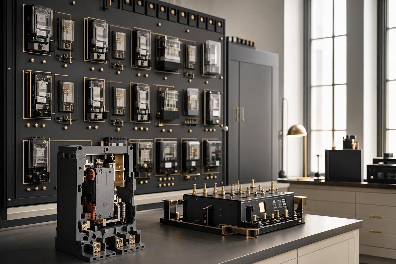Switchgear and protection relay test panel in an electrical laboratory